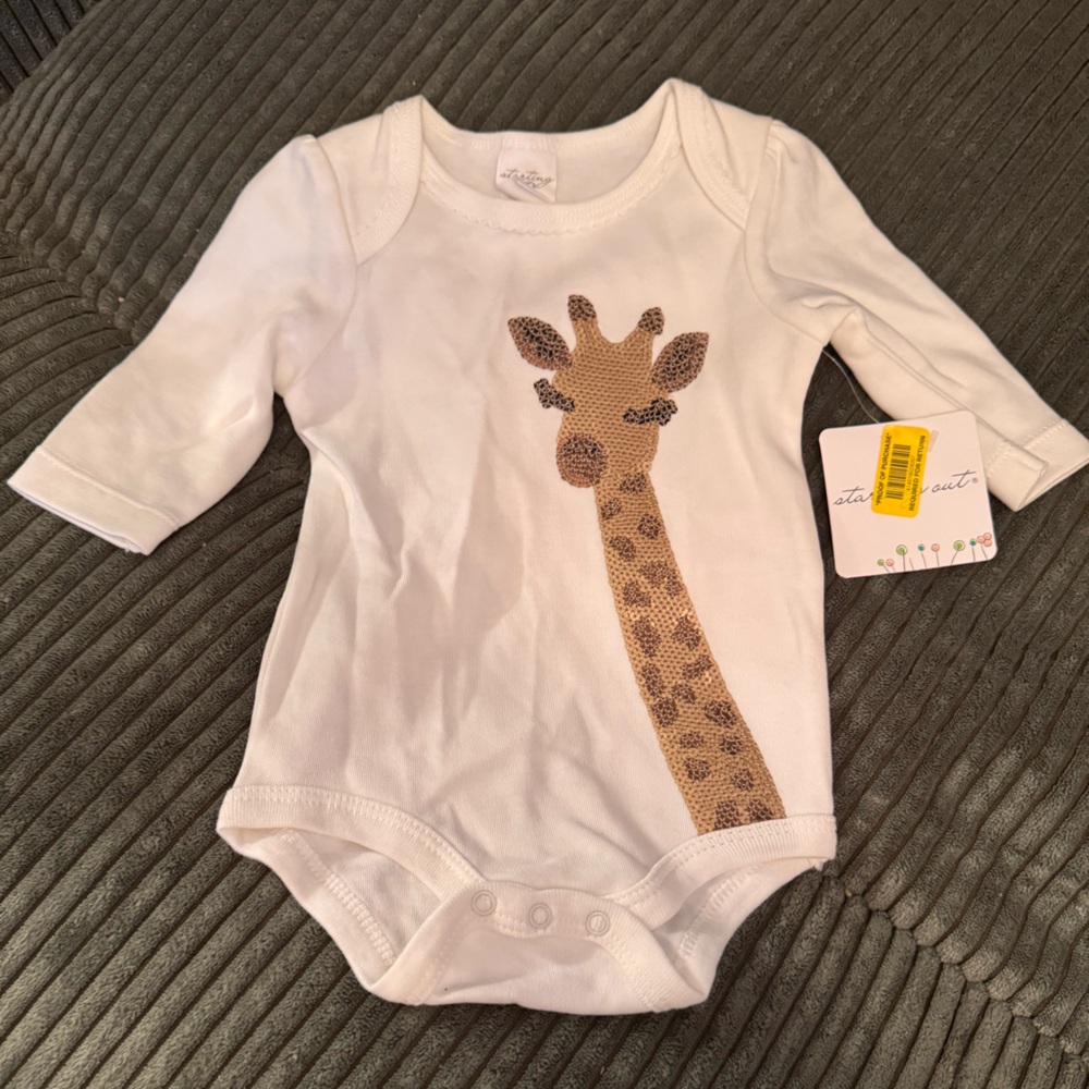 NWT White Baby Onesie with Giraffe Print